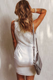 One-shoulder Feather Neckline Sleeveless Short Dress