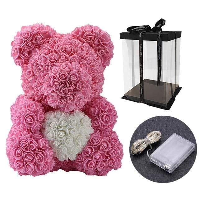 YourWorldShop 40cm (15") Pink/White with led box Luxury Rose Bears 25321622-40cm-with-led-box-3