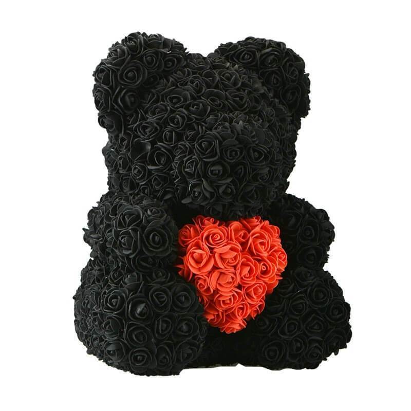 YourWorldShop Black Red 40 cm (15") Luxury Rose Bear 22951977-40cm-black-red