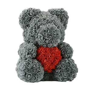 YourWorldShop Grey Red 40 cm (15") Luxury Rose Bear 22951977-40cm-grey-red
