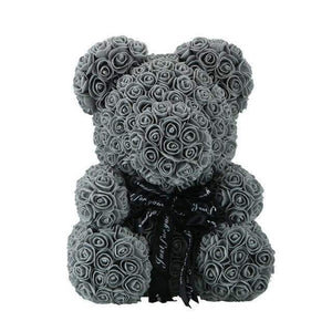 YourWorldShop Grey Ribbon 40 cm (15") Luxury Rose Bear 22951977-40-cm-grey-ribbon