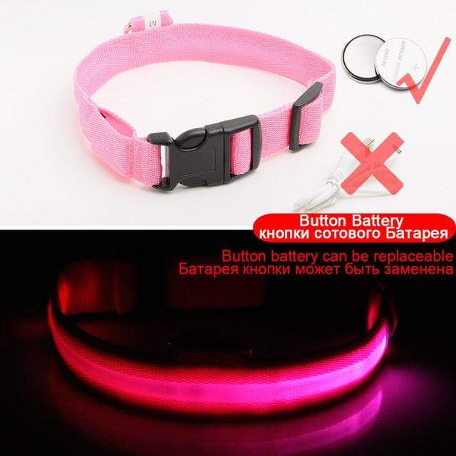 YourWorldShop Pink Button Cell / S 35-43 CM LED Dog Anti-Lost Nylon Collar 18676569-pink-button-cell-s-35-43-cm