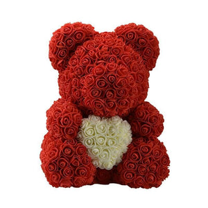 YourWorldShop Red With White 40 cm (15") Luxury Rose Bear 22951977-40cm-red-with-white