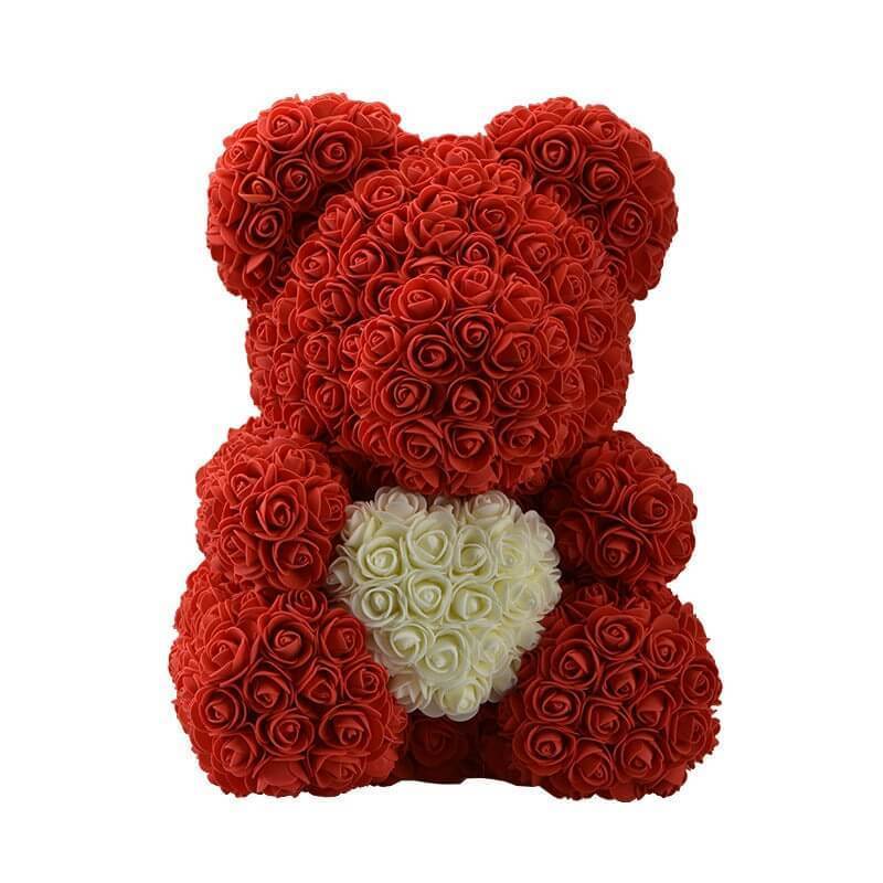 YourWorldShop Red With White 40 cm (15") Luxury Rose Bear 22951977-40cm-red-with-white