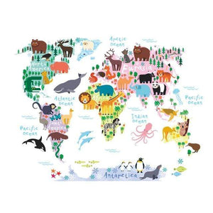 YourWorldShop White Cartoon Animals World Map 14089682-955