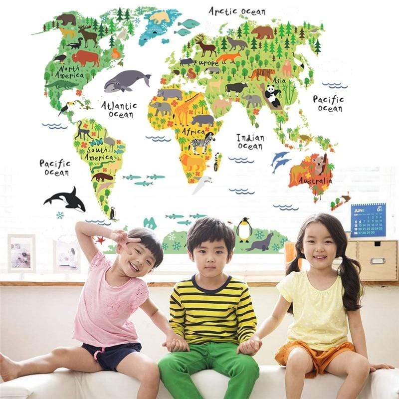 YourWorldShop White Cartoon Animals World Map 14089682-955