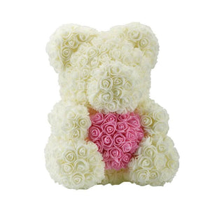 YourWorldShop White Pink 40 cm (15") Luxury Rose Bear 22951977-40cm-white-pink