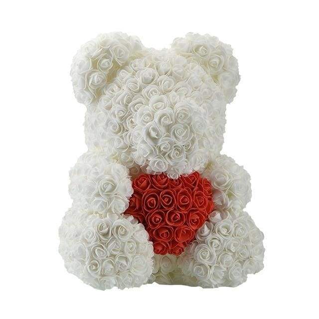 YourWorldShop White Red 40 cm (15") Luxury Rose Bear 22951977-40cm-white-red